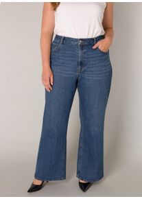 Weite Jeans Base Level Curvy, Damen, Gr. 50, L&auml;nge 32, blau (mid blau), Denim/Jeans, Obermaterial: 98% Baumwolle, 2% Elasthan, unifarben, bequem lang, Jeans Weite Jeans, in gro&szlig;en Gr&ouml;&szlig;en