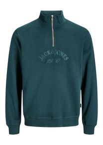 Jack & Jones Sweater JACK & JONES "JORBLEECKER BRANDING SWEAT HIGH NECK BF", Herren, Gr. M, forest river detail:jj, angeraute Sweatware, Obermaterial: 70% Baumwolle, 30% Polyester, unifarben, relaxed fit, Rippb&uuml;ndchen, Sweatshirts Sweater