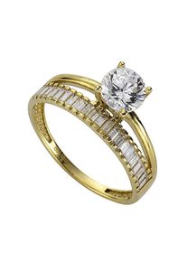Goldring Firetti "Schmuck Geschenk Gold 333 Damenring Verlobungsring Goldring Solit&auml;r" Gr. 19, gold (gelbgoldfarben, kristallwei&szlig;), Fingerringe, Damen, 19, Gelbgold 333, 1,5mm, Goldring, mit Zirkonia (synth.)