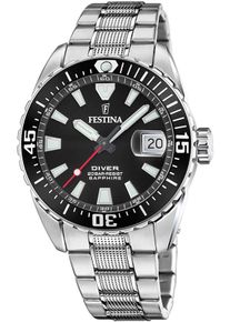 Taucheruhr Festina "The Originals/Diver", silber (silberfarben, schwarz), Armbanduhren, Herren, Taucheruhr, Armbanduhr,Quarzuhr,Herrenuhr,bis 20 bar wasserdicht, Edelstahlarmband