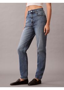Mom-Jeans Calvin Klein Jeans "NEW MOM JEAN", Damen, Gr. 26, L&auml;nge 32, delaware, Denim/Jeans, Obermaterial: 99% Baumwolle, 1% Elasthan, gerade, unten schmal lang, Jeans Mom-Jeans, mit Markenlabel am Bund