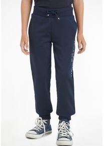 Sweatpants Tommy Hilfiger "ESSENTIAL SWEATPANTS", Jungen, Gr. 10/140, N-Gr, blau (marine), Obermaterial: 100% Baumwolle, bestickt, Basic schmal normal, Hosen Sweatpants