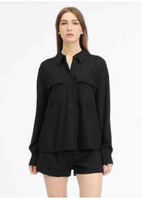 Langarmshirt Ragwear "JOCASTA", Damen, Gr. S (36), schwarz, Web, Obermaterial: 75% Viskose, 25% Leinen, unifarben, regular fit h&uuml;ftlang, Rundhals, Shirts Langarmshirt, mit Leinen, relaxed fit