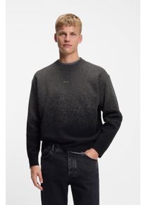 Jacquardpullover BOSS Orange "Kalbrush", Herren, Gr. M, schwarz001, Strick, Obermaterial: 90% Schurwolle, 10% Yak, unifarben, relaxed fit normal, Rundhals, B&uuml;ndchen, Pullover Jacquardpullover, Rundhalsausschnitt, Relaxed Fit, Jacquard-Strick mit Farbverlauf