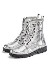 Stiefelette Lascana, Damen, Gr. 35, silber (silberfarben), Obermaterial: 100% Lederimitat. Decksohle: 100% Textilmaterial. Futter: 100% Textilmaterial. Laufsohle: 100% Synthetik, metallic, unifarben, Schuhe Stiefelette, im angesagten Metallic-Look, Stiefel, Boots VEGAN