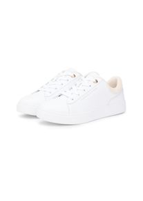 Plateausneaker Tommy Hilfiger "CASUAL CUPSOLE SNEAKER", Damen, Gr. 41, wei&szlig;, creme, Leder, Schuhe Plateausneaker, Freizeitschuh, Halbschuh, Schn&uuml;rschuh, Kontrastbesatz an der Ferse