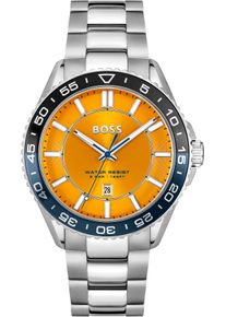 Quarzuhr BOSS "RUNNER 3H", silber (silberfarben, orange), Armbanduhren, Herren, Quarzuhr, Armbanduhr, Herrenuhr, Edelstahlarmband, analog, Tag