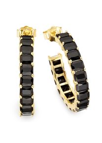 Paar Creolen Firetti "Schmuck, Geschenk, Silber gelbgoldfarben vergoldete Halbcreolen", gelbgoldfarben, schwarz, schwarz, Ohrringe, Damen, 24,7mm, Silber 925 (Sterlingsilber), Paar Creolen, mit Zirkonia (synth.)