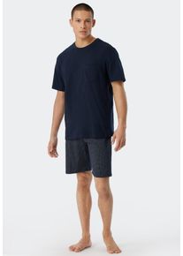 Shorty Schiesser "selected premium inspiration", Herren, Gr. 50 (M), blau (800, blau), Single Jersey, Obermaterial: 100% Baumwolle, gepunktet, unifarben, bequem kurz, Rundhals, Homewear-Sets Shorty, mit rundem Halsausschnitt