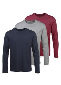 MAN'S WORLD Langarmshirt MAN'S WORLD "neue Farbe ", Herren, Gr. 52/54 (L), bunt (rot, marine, grau, meliert), Single Jersey, Graumeliert (Obermaterial): 90% Baumwolle, 10% Viskose. Obermaterial: 100% Baumwolle, unifarben, Basic, regular fit, Rundhals, normaler Saum, Shirts Langarmshirt, Langarm, unifarben, aus Baumwolle, im 3er-Pack, Topseller