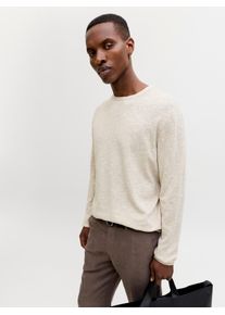 Jack & Jones Rundhalspullover JACK & JONES "JJESUMMER KNIT CREW NECK SN", Herren, Gr. M, string detail:with wei&szlig;, Strick, Obermaterial: 90% Baumwolle, 10% Leinen, unifarben, regular fit taillenbedeckt, Rundhals, gerader Abschluss, Pullover Rundhalspullover, mit Rundhalsausschnitt