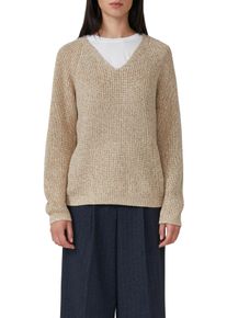 Strickpullover s.Oliver, Damen, Gr. 36, light beige, Strick, Obermaterial: 60% Baumwolle, 40% Polyacryl, meliert, regular fit h&uuml;ftbedeckend, V-Ausschnitt, Flachstrickb&uuml;ndchen, Pullover Strickpullover, mit V-Ausschnitt, meliert