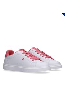 Sneaker Tommy Hilfiger, M&auml;dchen, Gr. 35, wei&szlig;, koralle, Lederimitat, Schuhe Sneaker, Schn&uuml;rschuh, Halbschuh, Capsule Sneaker mit farblicher Logoverzierung
