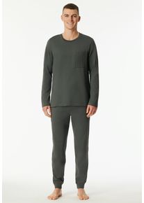Schlafanzug Schiesser "Modern Nightwear", Herren, Gr. 50, dunkelgr&uuml;n, Single Jersey, Obermaterial: 100% Baumwolle, bequem lang, Rundhals, Homewear-Sets Schlafanzug, seitliche Taschen, Brusttasche, Langarm, Baumwolle, Single Jersey