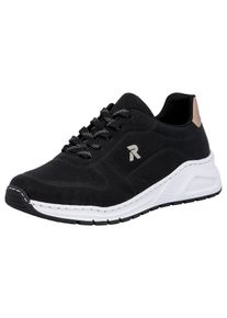Sneaker Rieker, Damen, Gr. 37, schwarz (schwarz, kupferfarben), Nubuklederimitat, unifarben mit Farbeinsatz, Schuhe Sneaker, mit MemoSoft-Innensohle, Freizeitschuh, Halbschuh, Schn&uuml;rschuh, Topseller