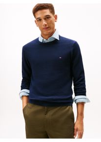 Rundhalspullover Tommy Hilfiger "SEASONAL STRUCTURE", Herren, Gr. M, schwarz night navy, Strick, Obermaterial: 100% Baumwolle, regular fit, Rundhals, Pullover Rundhalspullover, mit Struktur, Rundhals, regular fit