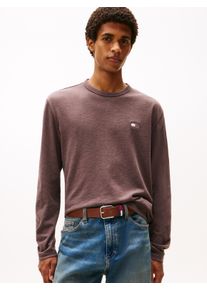 Langarmshirt Tommy Jeans "TJM REG BADGE", Herren, Gr. L, schwarz walnut htr, Single Jersey, Obermaterial: 60% Baumwolle, 40% Polyester, regular fit, Rundhals, Shirts Langarmshirt, Jersey, Rundhals, meliert, regular fit