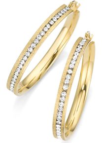Paar Creolen Firetti "Schmuck Geschenk strukturiert", gold (goldfarben, kristallwei&szlig;), Ohrringe, Damen, 44,5mm, Edelstahl, Paar Creolen, mit Zirkonia (synth.), Topseller