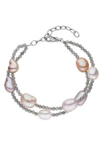 Armband Firetti "Schmuck Geschenk Armschmuck Armkette Edelstein Farbstein", beige (silberfarben, natur, grau, grau), Armb&auml;nder, Damen, 22cm, Nylon Perlen Silber 925 (Sterlingsilber), Nylon, Perlen, Silber 925 (Sterlingsilber), Armband, Made in Germany - mit Labradorit - mit S&uuml;&szlig;wasserzuchtperle