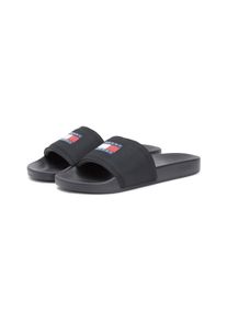 Pantolette Tommy Jeans "TJM POOL SLIDE", Herren, Gr. 42, schwarz, Textil, Schuhe Pantolette, Sommerschuh, Badeschuh, Hausschuh mit Logoschriftzug