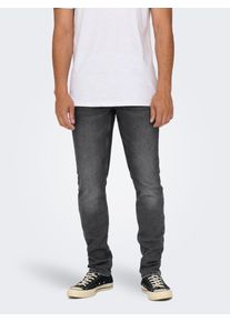 Only & Sons Regular-fit-Jeans ONLY & SONS "ONSWEFT REG 7900 EY BOX JEANS NOOS", Herren, Gr. 31, L&auml;nge 34, dunkelgrau denim detail:tinted, Denim/Jeans, Obermaterial: 50% Baumwolle, 30% Polyester, 18% Viskose, 2% Elasthan, Abriebeffekte, regular fit lang, Jeans Regular-fit-Jeans, Baumwollmischung, regular fit