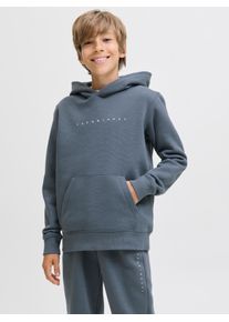 Jack & Jones Kapuzensweatshirt JACK & JONES JUNIOR "JJESTAR JJ SWEAT HOOD NOOS JNR", Jungen, Gr. 140, grau (stormy weather), angeraute Sweatware, Obermaterial: 70% Baumwolle, 30% Polyester, bedruckt, relaxed fit normal, Rundhals, Rippb&uuml;ndchen, Sweatshirts Kapuzensweatshirt, Baumwollmischung, relaxed fit