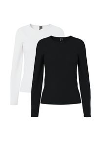 Langarmshirt Pieces "PCAMELIA LS TOP 2-PACK JRS NOOS BC", Damen, Gr. S, schwarz pack:2 pack schwarz, hellwei&szlig;, Jersey, Obermaterial: 95% Baumwolle, 5% Elasthan, unifarben, figurbetont normal, Rundhals, Shirts Langarmshirt, mit klassischen Farben