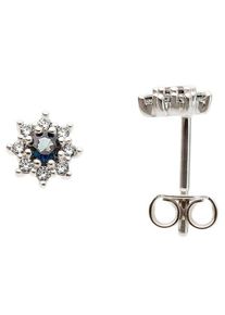Paar Ohrstecker Firetti "Schmuck Geschenk Gold 333 Ohrschmuck Farbstein Edelstein Blume Saphir", bunt (wei&szlig;goldfarben, blau, blau), Ohrringe, Damen, 6mm, 0,12 P2 = erkennbare Einschl&uuml;sse, Diamanten Wei&szlig;gold 333, Diamanten, Wei&szlig;gold 333, Paar Ohrstecker, mit Saphir - mit Brillant