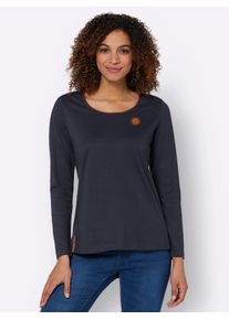Langarmshirt Casual Looks "Shirt", Damen, Gr. 46, blau (marine), 50% Baumwolle, 50% Modal, gemustert, mehrfarbig, unifarben, Rundhals, Shirts Langarmshirt