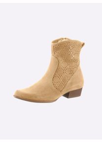 Stiefelette Heine, Damen, Gr. 37, beige (sand), Leder, Veloursleder, Schuhe Stiefelette