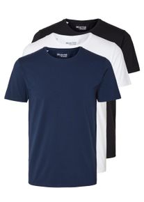 T-Shirt Selected "SLHROLAND SS O-NECK TEE 3-PACK NOOS", Herren, Gr. XL, schwarz, Jersey, Obermaterial: 95% Baumwolle, 5% Elasthan, unifarben, Basic, regular fit normal, Rundhals, Shirts T-Shirt