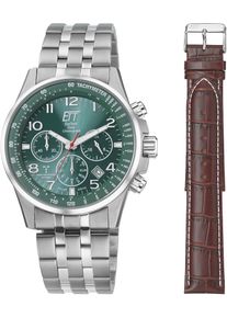 Funkchronograph ETT, silber (edelstahlfarben, braun), Armbanduhren, Herren, Funkchronograph, Armbanduhr, Herrenuhr, Stoppfunktion, Datum, Solar