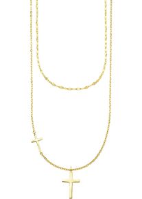 Kette mit Anh&auml;nger "Schmuck Geschenk Silber 925 Layerkette mit Kreuzanh&auml;nger", gold (gelbgoldfarben), ANISTON JEWELRY & WATCHES, Halsketten, Damen, Silber 925 (Sterlingsilber), L: 40 50 B: 0,6mm, Kette mit Anh&auml;nger, B:0,6mm