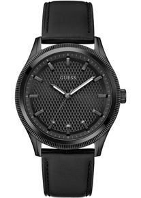 Quarzuhr Guess "DEX", schwarz (schwarz, schwarz), Armbanduhren, Herren, Quarzuhr, Armbanduhr, Herrenuhr, Lederarmband, Mineralglas, analog