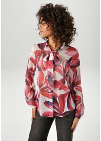 Schluppenbluse Aniston CASUAL, Damen, Gr. 48, rot (wollwei&szlig;, rot, pink, fuchsia, orange, rosa, bordeaux, marine, schwarz), Chiffon, Obermaterial: 100% Polyester, bedruckt, leicht transparent, l&auml;ssig geschnitten h&uuml;ftlang, Rundhals, elastischer Bund mit Gummizug, Blusen Schluppenbluse, mit gro&szlig;fl&auml;chigen, grafischen Bl&auml;ttern bedruckt