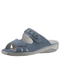Waldl&auml;ufer Pantolette WALDL&Auml;UFER "GARDA", Damen, Gr. 8 (42), blau (jeansblau), Nubukleder, Schuhe Pantolette, Keilabsatz, Sommerschuh, Schlappen mit Schmuckapplikation, Weite G