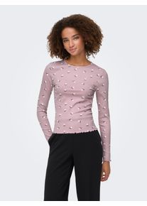Langarmshirt Only "ONLINA L/S O-NECK TOP JRS", Damen, Gr. M, keepsake lila aop:days flower, Jersey, Obermaterial: 95% Baumwolle, 5% Elasthan, bedruckt, regular fit, Rundhals, Shirts Langarmshirt