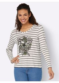 Langarmshirt Inspirationen "Druck-Shirt", Damen, Gr. 40, gr&uuml;n (ecru, schilf, bedruckt), 95% Viskose, 5% Elasthan, bedruckt, gemustert, gestreift, mehrfarbig, Rundhals, Shirts Langarmshirt