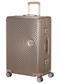 Hartschalen-Trolley American Tourister "SOUNDBOX ALU, verschiedene Gr&ouml;&szlig;en und Farben", Damen, Gr. B/H/T: 52cm x 77cm x 30cm 100 l, braun (bronze), Aluminium, Koffer Hartschalen-Trolley, Hartschalen-Koffer zwei TSA-Schl&ouml;sser Aluminium-Koffer