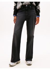 Bootcut-Jeans Tommy Jeans "BELLA HGH FLR", Damen, Gr. 34, L&auml;nge 30, denim schwarz, Denim/Jeans, Obermaterial: 99% Baumwolle, 1% Elasthan, unifarben, bootcut fit kn&ouml;chellang, Jeans Bootcut-Jeans, in ausgestellter Form