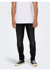Only & Sons Regular-fit-Jeans ONLY & SONS "ONSWEFT REG 7900 EY BOX JEANS NOOS", Herren, Gr. 31, L&auml;nge 30, schwarz denim, Denim/Jeans, Obermaterial: 50% Baumwolle, 30% Polyester, 18% Viskose, 2% Elasthan, Abriebeffekte, regular fit lang, Jeans Regular-fit-Jeans, Baumwollmischung, regular fit