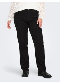 Straight-Jeans Only CARMAKOMA "CARCRUZ EX HW STRAIGHT DNM PIMBOX BF", Damen, Gr. 46, L&auml;nge 32, schwarz denim, Denim/Jeans, Obermaterial: 60% Baumwolle, 29% Polyester, 9% Viskose, 2% Elasthan, unifarben, Jeans Straight-Jeans