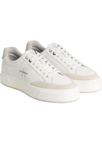 Sneaker Calvin Klein Jeans "BASKET CUPSOLE LACEUP LTH MIX", Damen, Gr. 40, wei&szlig;, beige, Leder, Lederimitat, unifarben mit Farbeinsatz, Schuhe Sneaker, Basket-Sneaker, Halbschuh, Schn&uuml;rschuh mit Plateausohle