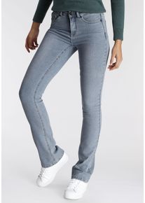 Bootcut-Jeans Arizona "Ultra Soft", Damen, Gr. 46, N-Gr, blau (bleached), Denim/Jeans, Obermaterial: 61% Baumwolle, 25% Polyester, 11% Viskose, 3% Elasthan, Basic, bootcut fit lang, Jeans Bootcut-Jeans, elastische Passform, ausgestellte Beinform, hohe Leibh&ouml;he, Topseller