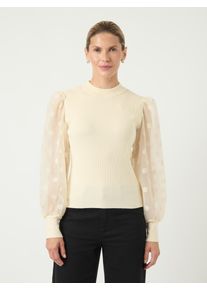 Rundhalspullover Y.A.S "YASDOTME LS KNIT PULLOVER S. NOOS", Damen, Gr. XL, beige (birch), Rippstrick, Obermaterial: 52% Viskose, 26% Polyester, 22% Nylon, unifarben, regular fit normal, hoch geschlossener Ausschnitt, Rippb&uuml;ndchen, Pullover Rundhalspullover