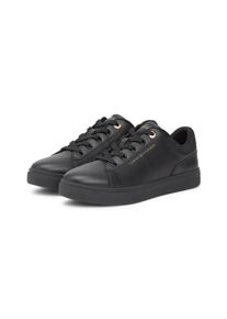 Plateausneaker Tommy Hilfiger "CASUAL CUPSOLE SNEAKER", Damen, Gr. 37, schwarz, Leder, Schuhe Plateausneaker, Freizeitschuh, Halbschuh, Schn&uuml;rschuh, Kontrastbesatz an der Ferse