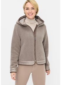 Fuchs & Schmitt Pl&uuml;schjacke FUCHS SCHMITT "Pl&uuml;schjacke", Damen, Gr. 48, stein, Pl&uuml;sch, Obermaterial: 100% Polyester, clean, unifarben, regular fit normal, Rundhals, eingesetzt eingefasste Kante, Jacken Pl&uuml;schjacke, mit Kapuze