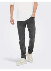 Only & Sons Slim-fit-Jeans ONLY & SONS "ONSLOOM SLIM 5748 EY BOX JEANS MU", Herren, Gr. 28, L&auml;nge 30, dunkelgrau denim, Denim/Jeans, Obermaterial: 65% Baumwolle, 18% Polyester, 15% Viskose, 2% Elasthan, Abriebeffekte, slim fit lang, Jeans Slim-fit-Jeans, Baumwollmischung, slim fit