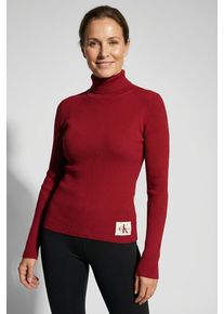 Rollkragenpullover Calvin Klein Jeans, Damen, Gr. XXS (34), winery, Rippstrick, Obermaterial: 100% Baumwolle, figurbetont normal, hoch geschlossener Ausschnitt, Pullover Rollkragenpullover, Rippstrick, figurbetonte Passform, Markenlabel