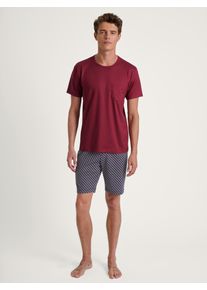 Pyjama Calida "Relax Imprint", Herren, Gr. XXL (58/60), rot (mars rot), Obermaterial: 100% Baumwolle, gemustert, unifarben, bequem kurz, Rundhals, Homewear-Sets Pyjama, mit elastischem Hosenbund